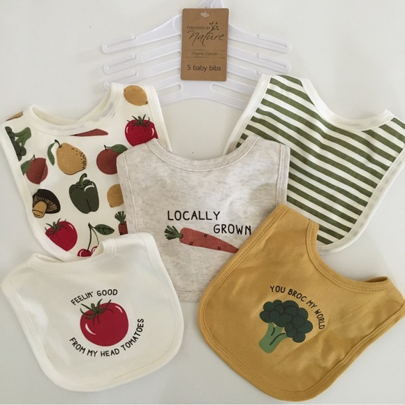 Touched by Nature Accessories New Organic Cotton Baby Bibs Set Of 5